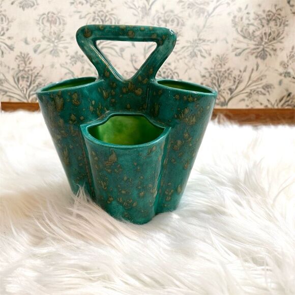 Vintage 1970s Turquoise Canister Spoon Holder Utensil Pottery Byron Molds - Picture 1 of 8